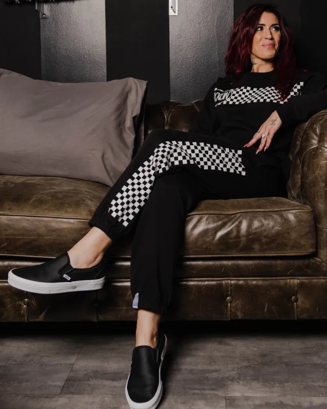 Women's White Checkers Sweatpants - Black sold by Dixxon