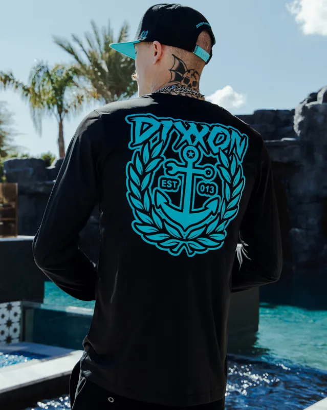 Aqua Salty Crest UV Long Sleeve T-Shirt - Black sold by Dixxon