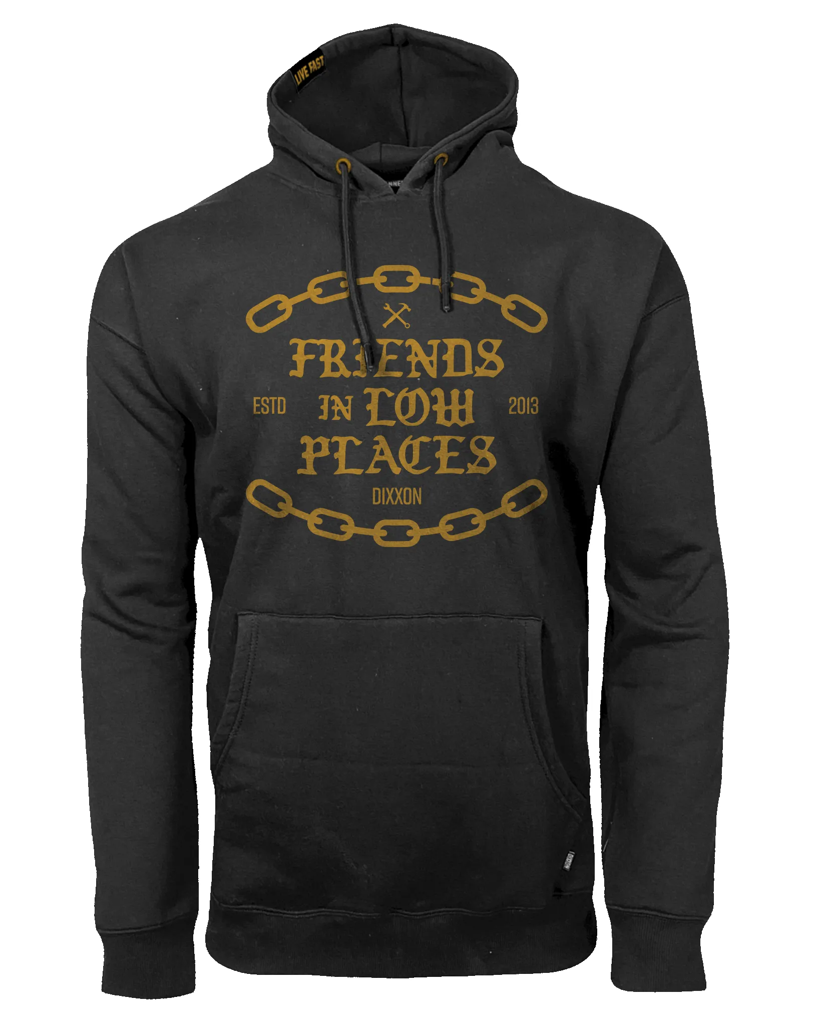 Gold Friends in Low Places Pullover Hoodie - Black sold by Dixxon product image thumbnail 2
