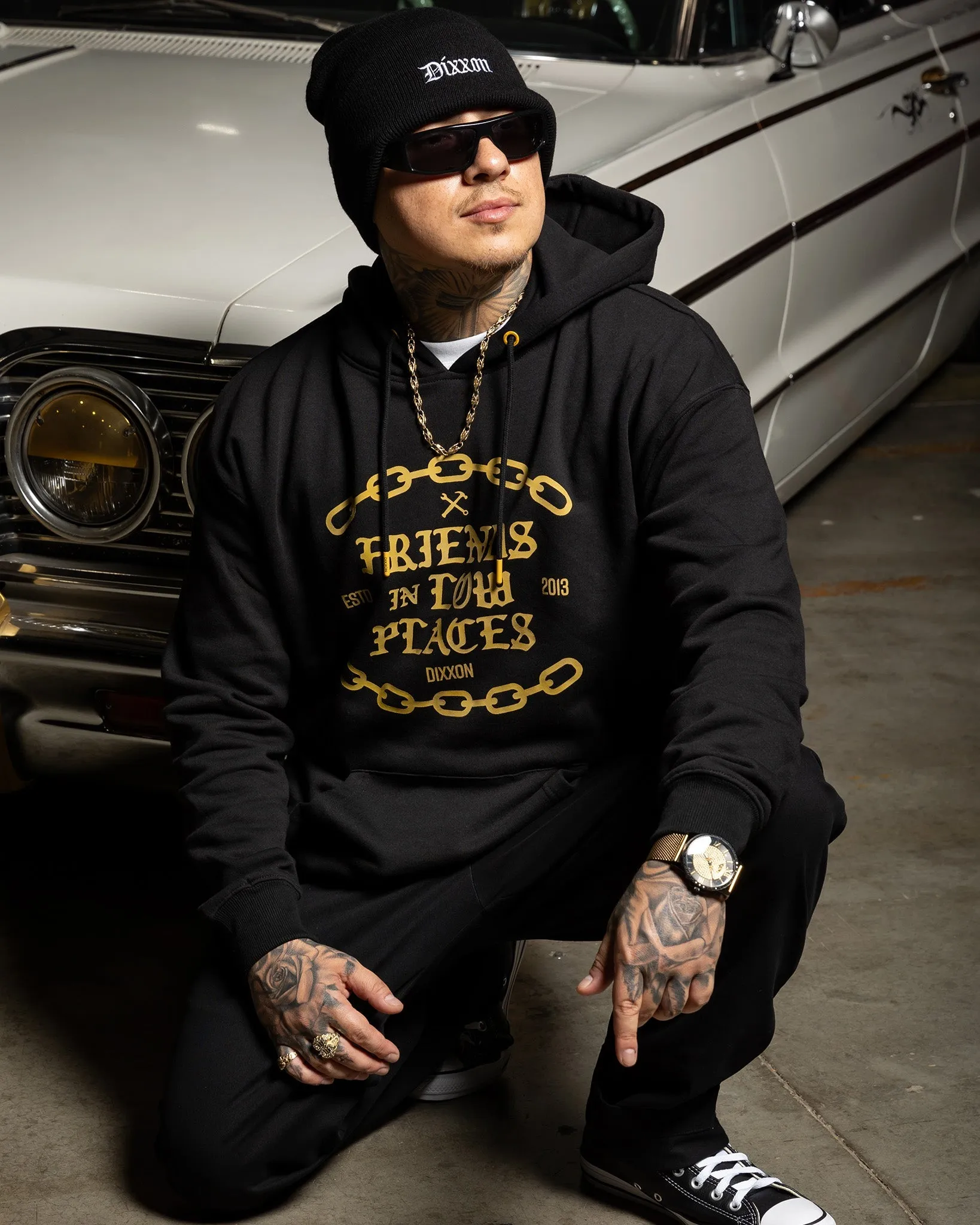 Gold Friends in Low Places Pullover Hoodie - Black sold by Dixxon product image thumbnail 3