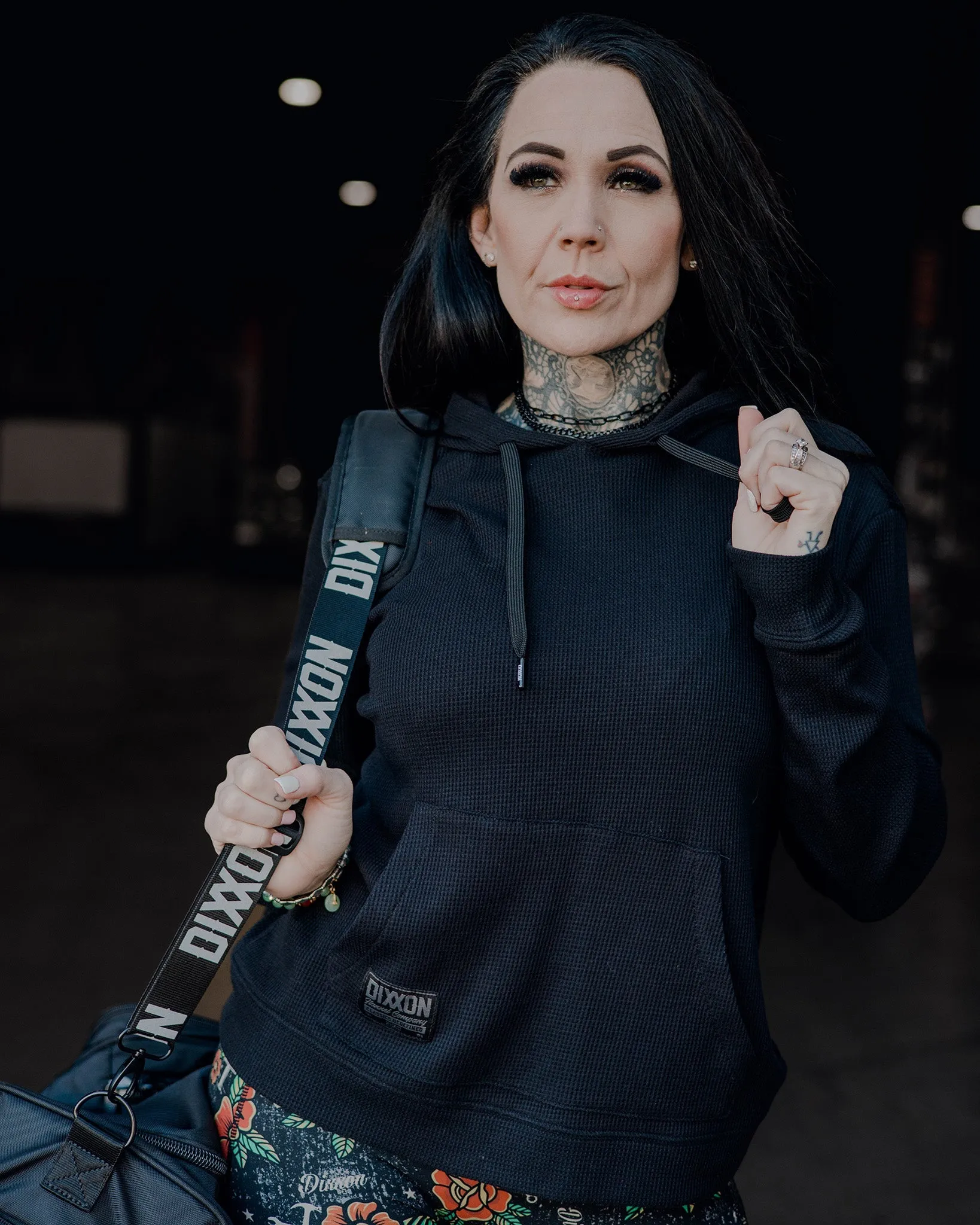 Women's Waffle Knit Pullover Hoodie - Black sold by Dixxon