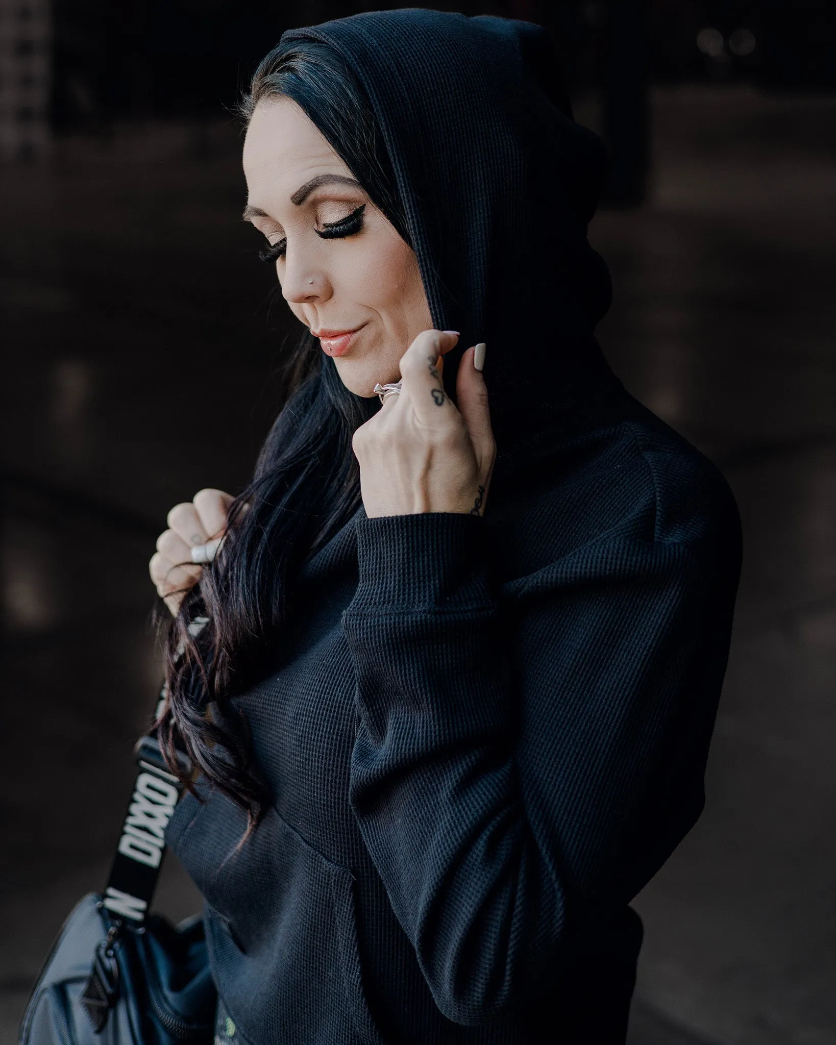 Women's Waffle Knit Pullover Hoodie - Black sold by Dixxon product image thumbnail 2