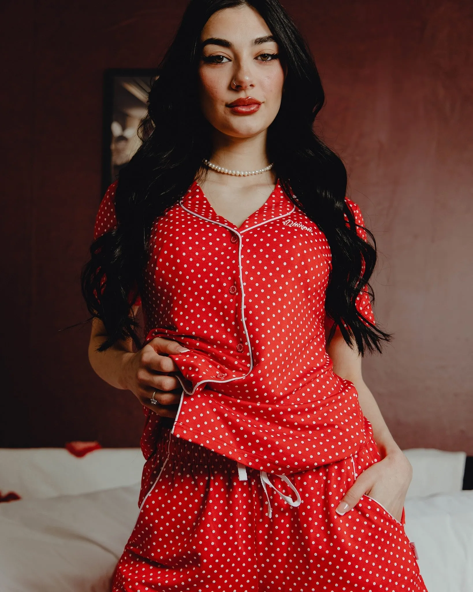 Women's Milton Button Up Pajama Top - Red & White sold by Dixxon