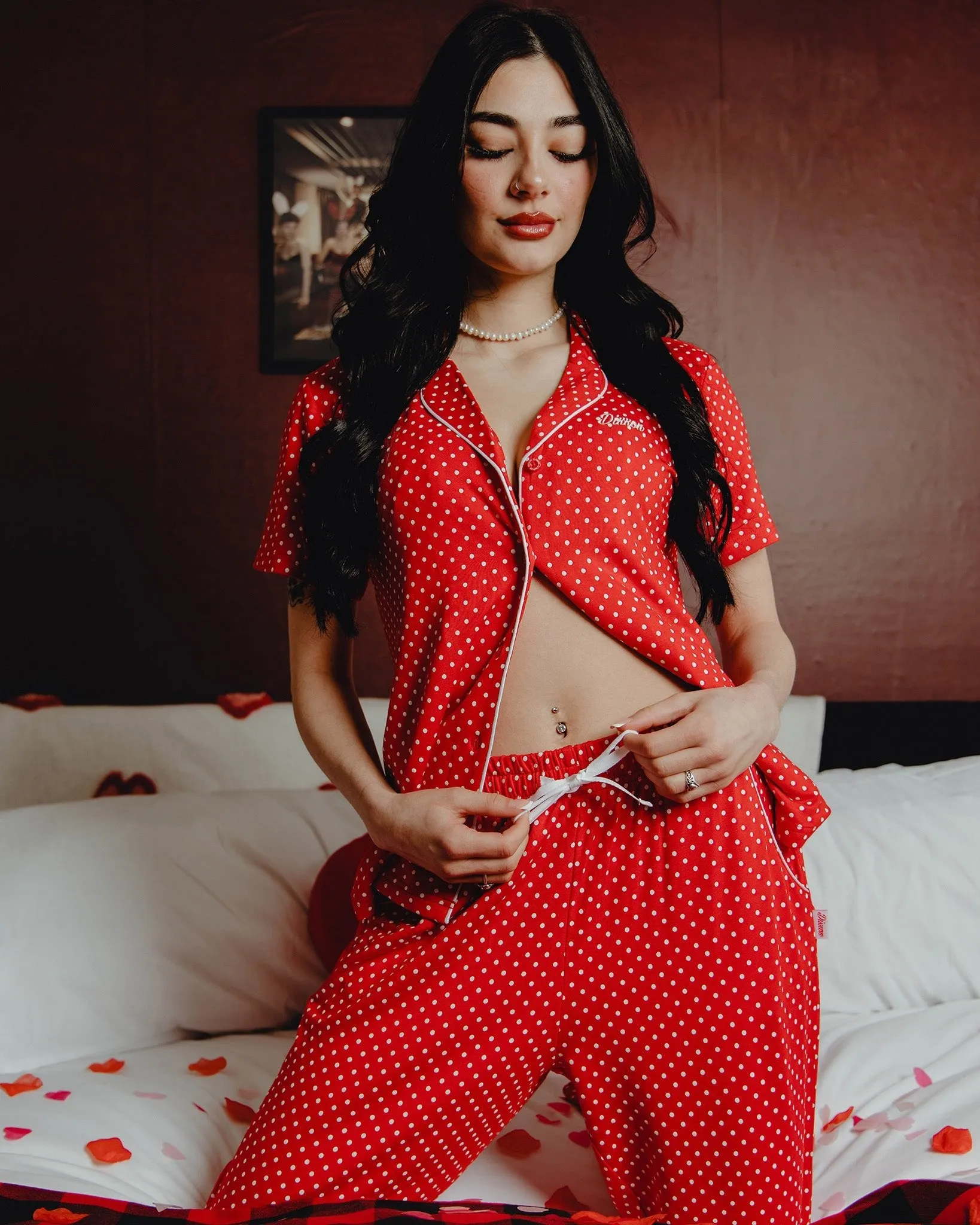 Women's Milton Button Up Pajama Top - Red & White sold by Dixxon product image thumbnail 5