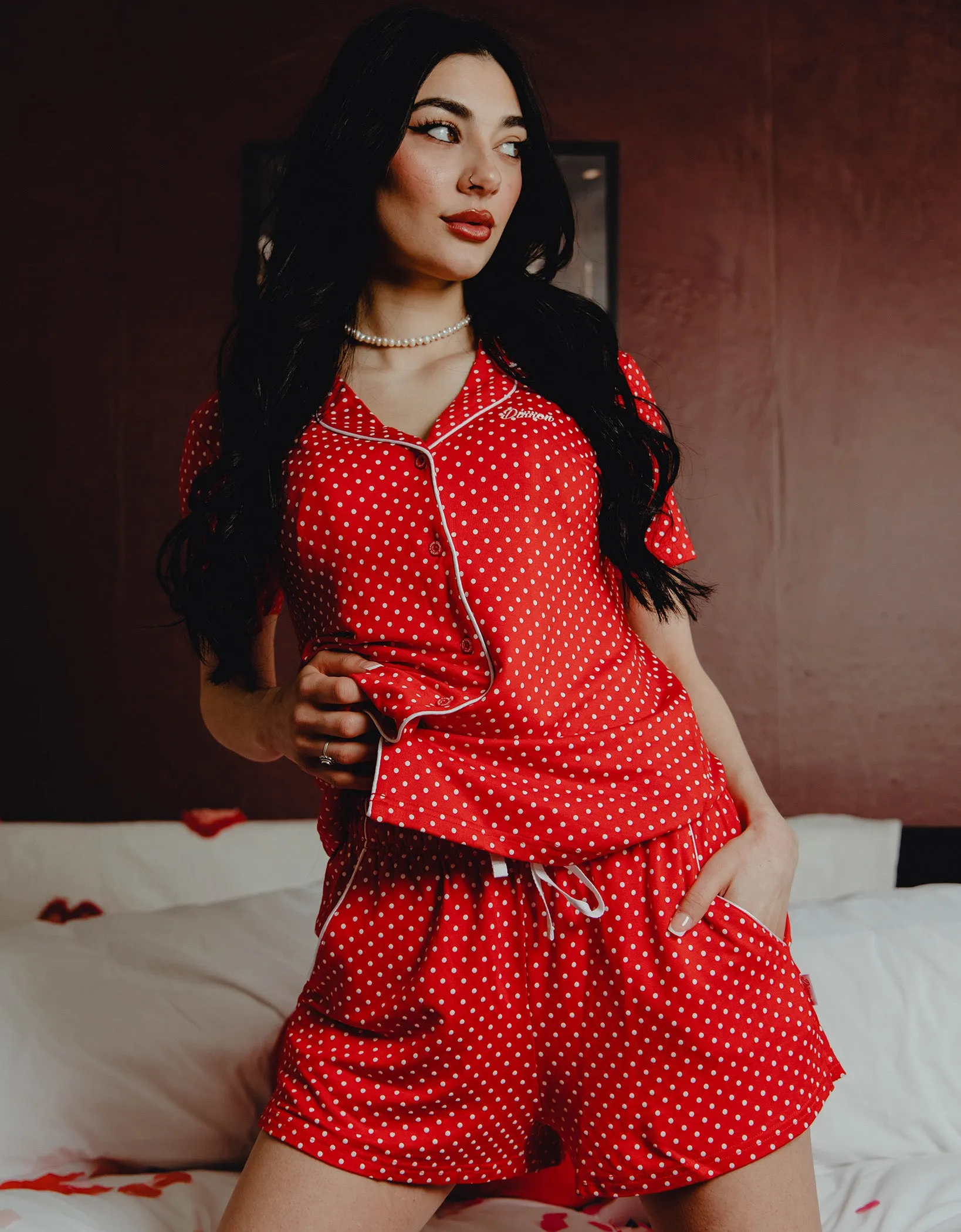 Women's Milton Pajama Shorts - Red & White sold by Dixxon product image thumbnail 2