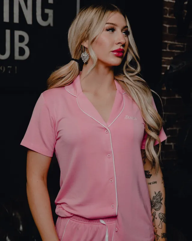 Women's Button Up Pajama Top - Pink sold by Dixxon
