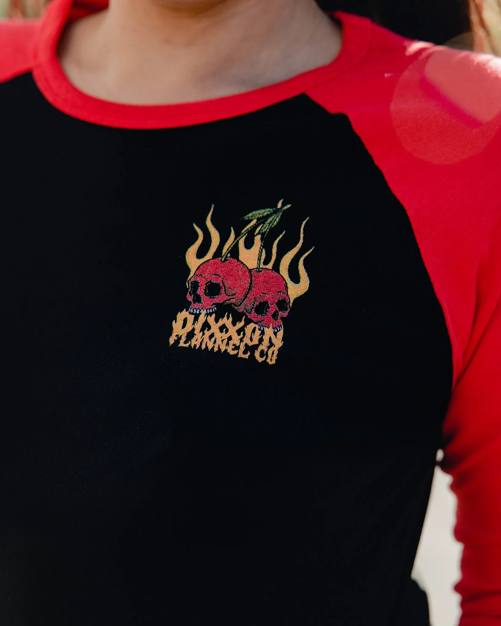 Women's Cherry Bomb Raglan 3/4 Tee - Black & Red sold by Dixxon product image thumbnail 3