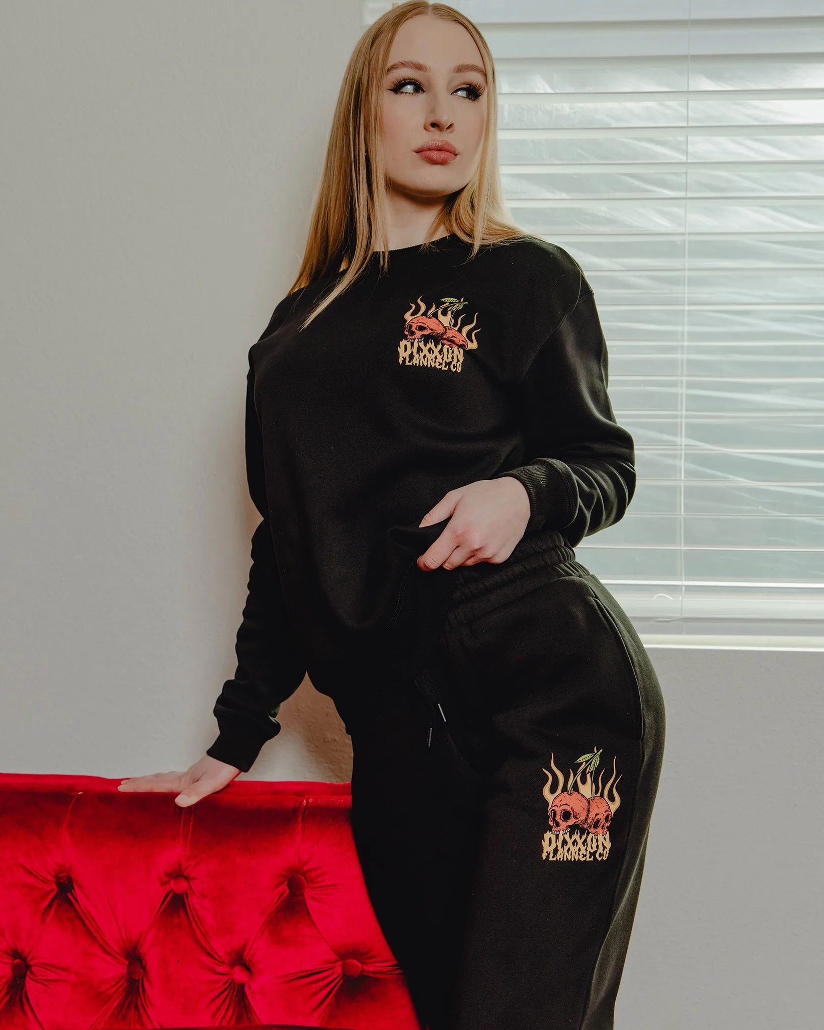 Women's Cherry Bombs Sweatpants - Black sold by Dixxon product image thumbnail 3