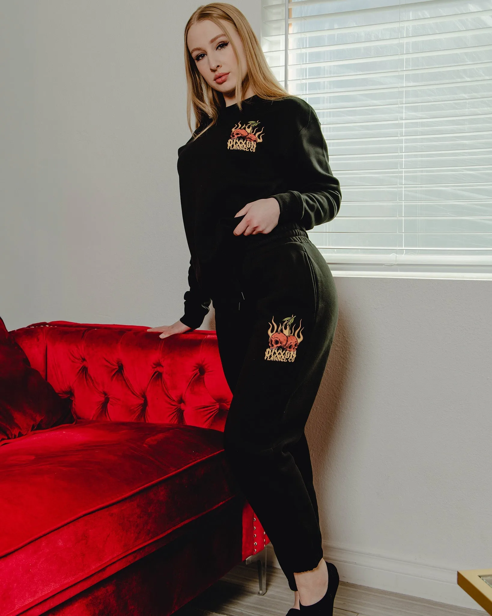 Women's Cherry Bombs Sweatpants - Black sold by Dixxon