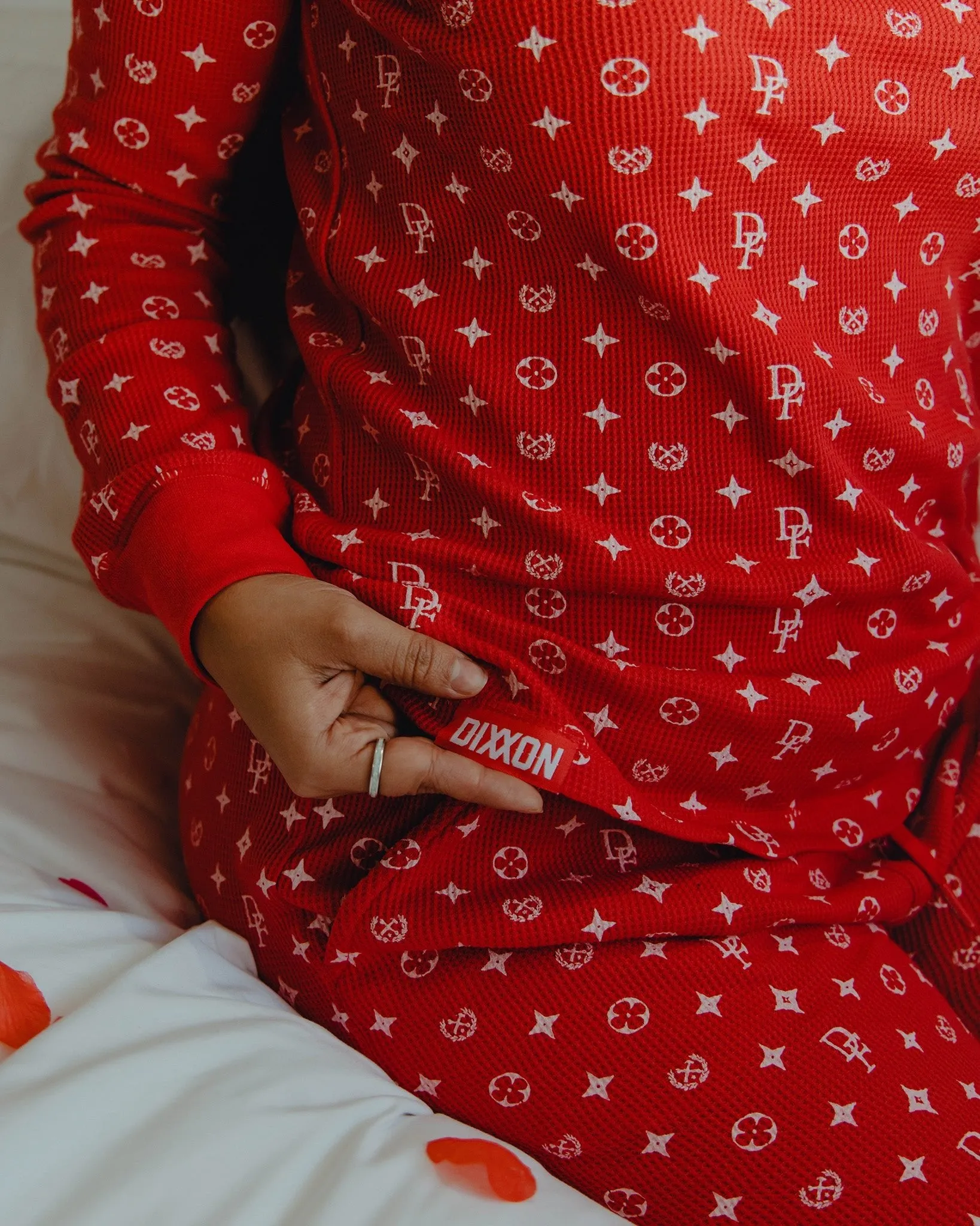 Women's Waffle Knit Long Sleeve Tee - Red & White Bougie sold by Dixxon product image thumbnail 3