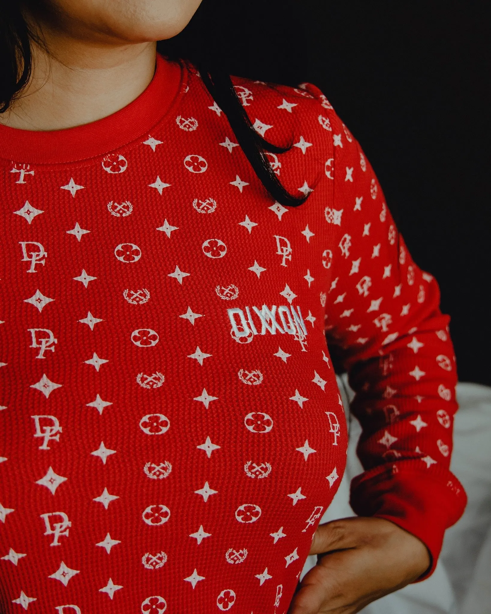 Women's Waffle Knit Long Sleeve Tee - Red & White Bougie sold by Dixxon product image thumbnail 2