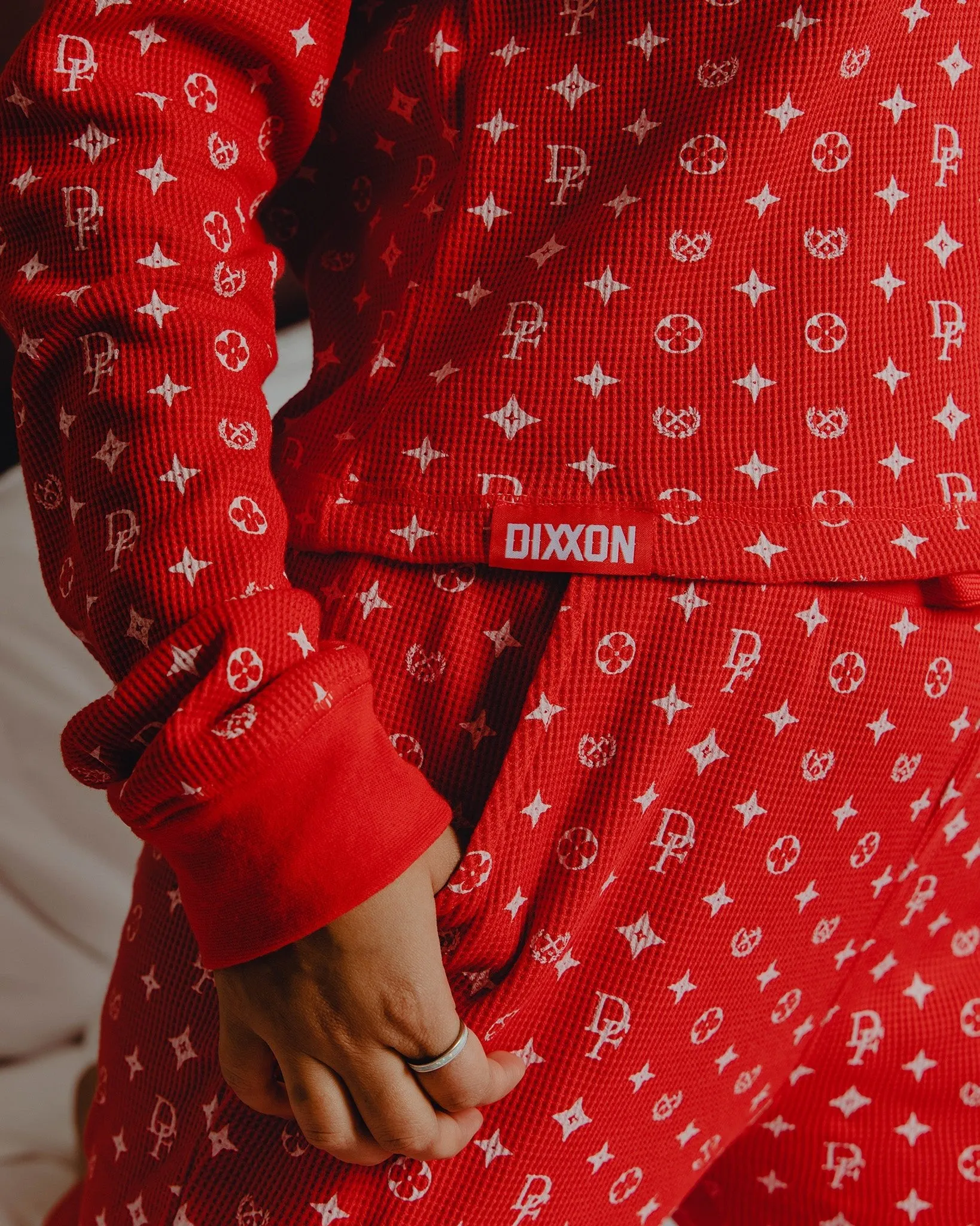 Women's Waffle Knit Joggers - Red & White Bougie sold by Dixxon product image thumbnail 3