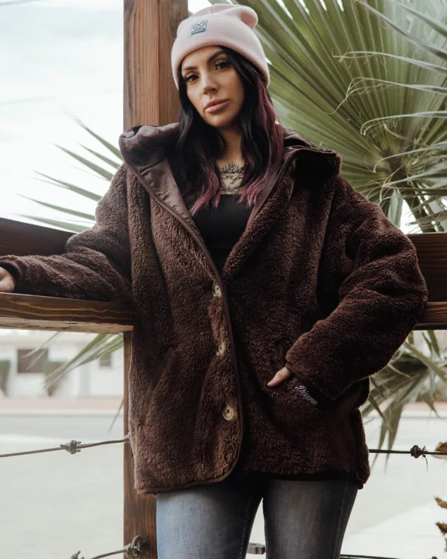 Women's Hooded Sherpa Cardigan - Mocha sold by Dixxon