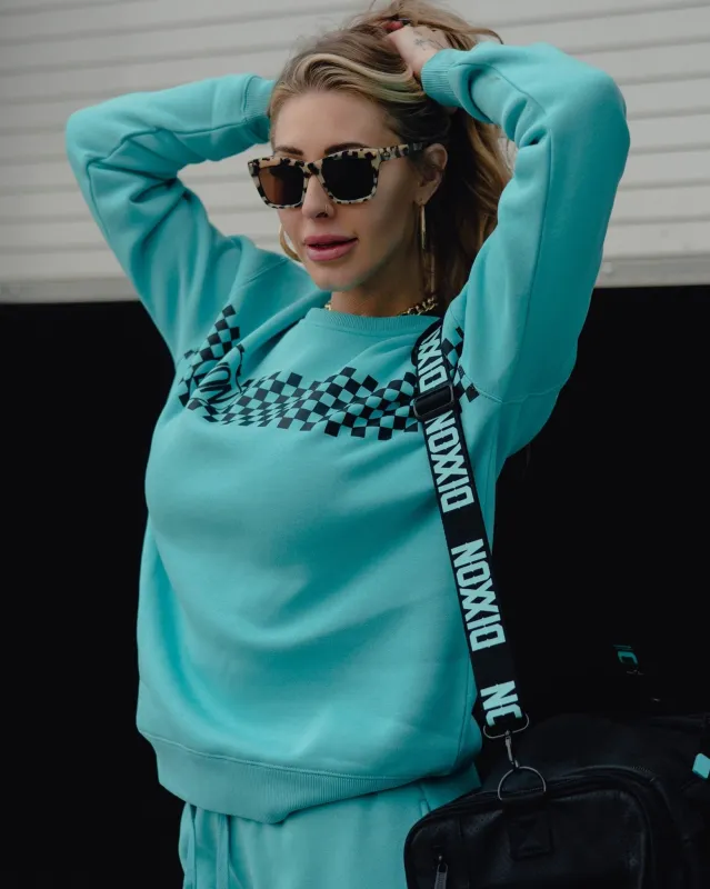 Women's Black Checkers Crewneck Sweatshirt - Tiffany sold by Dixxon