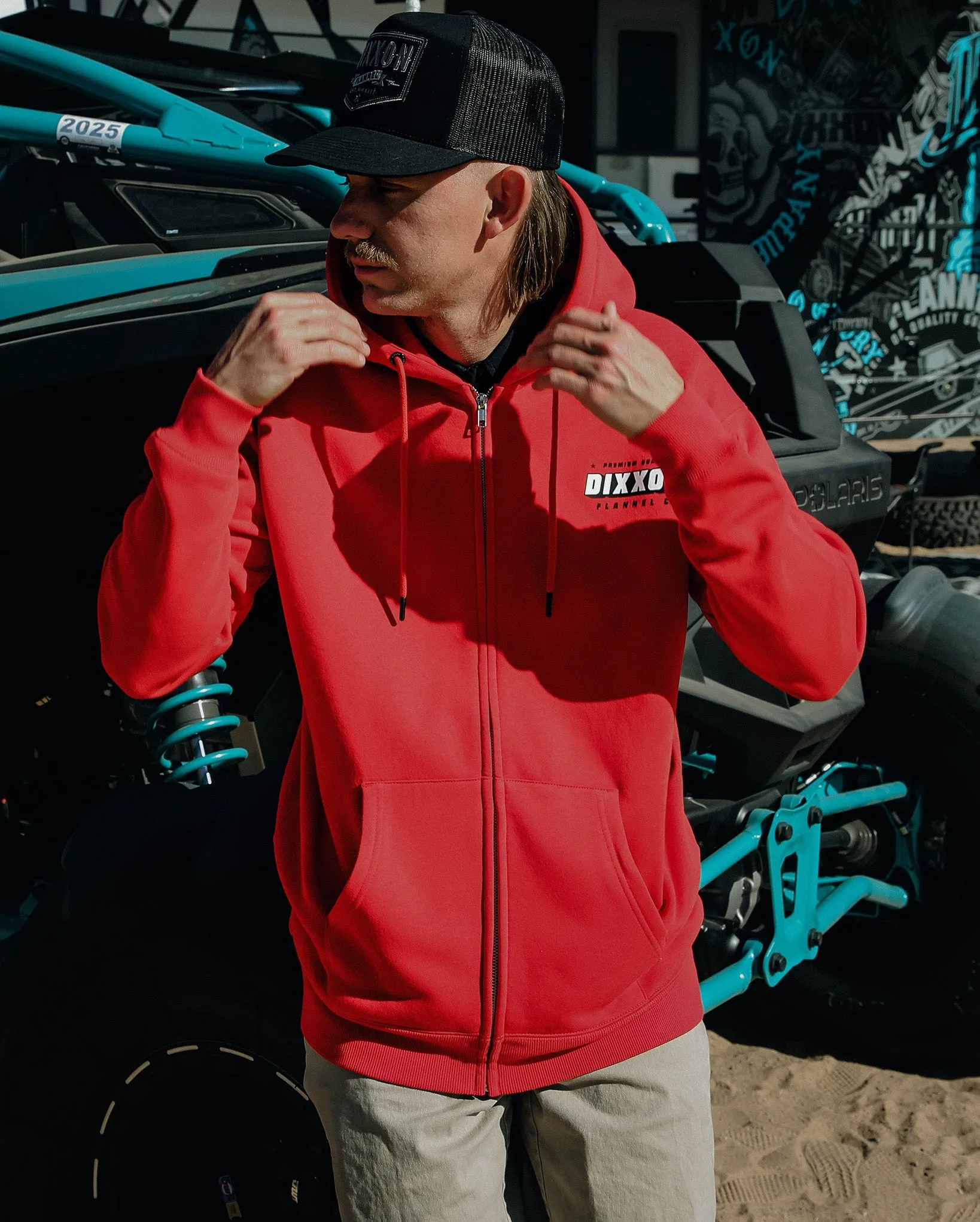 Black & White Grille Zip Up Hoodie - Red sold by Dixxon product image thumbnail 5