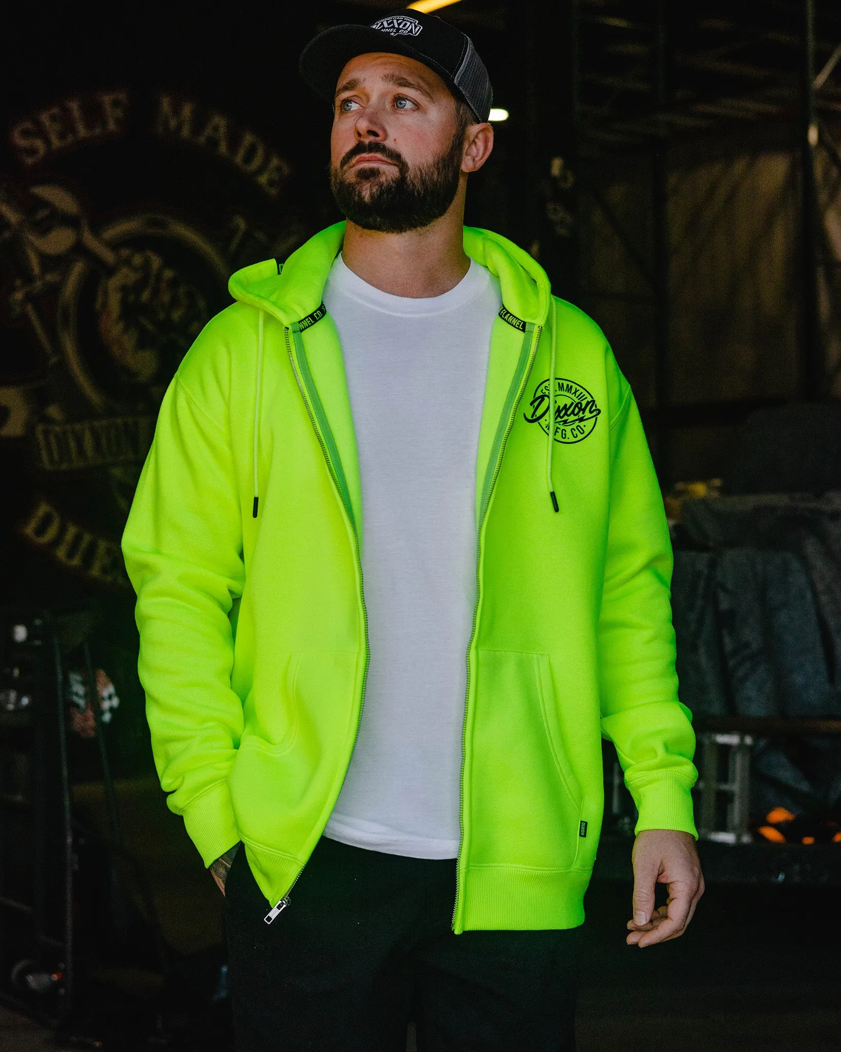 Black MFG Badge Zip Up Hoodie - Safety Yellow sold by Dixxon product image thumbnail 4