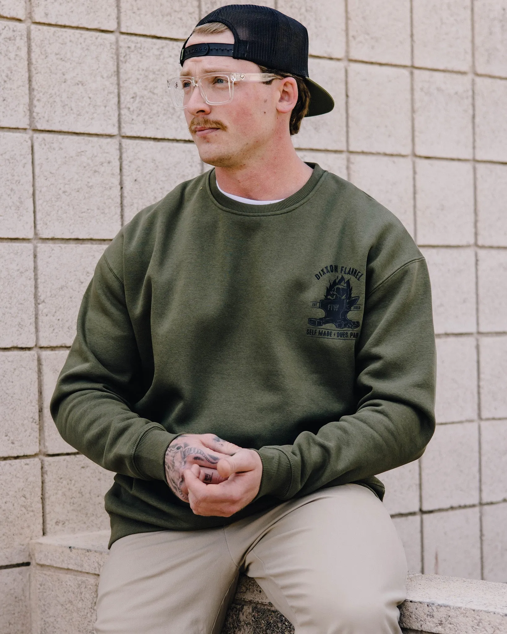 Black Self Made Crewneck Sweatshirt - O.D. Green sold by Dixxon product image thumbnail 4