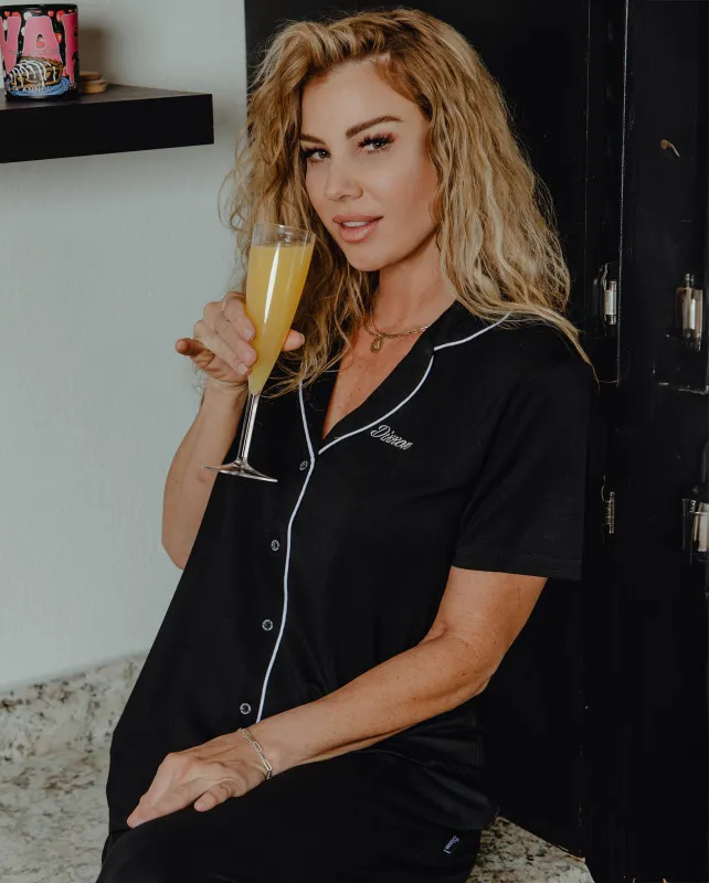 Women's Button Up Pajama Top - Black sold by Dixxon