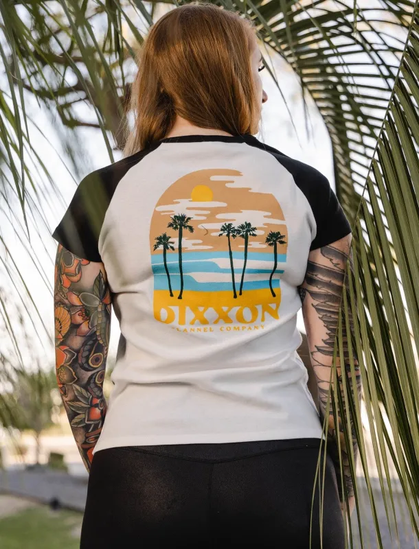 Women's Yellow Ocean Raglan Tee - White & Black sold by Dixxon