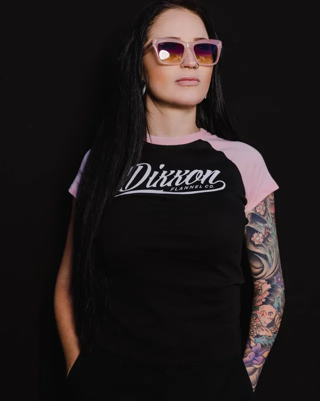 Women's Cursive Crop Top - Black & Pink sold by Dixxon