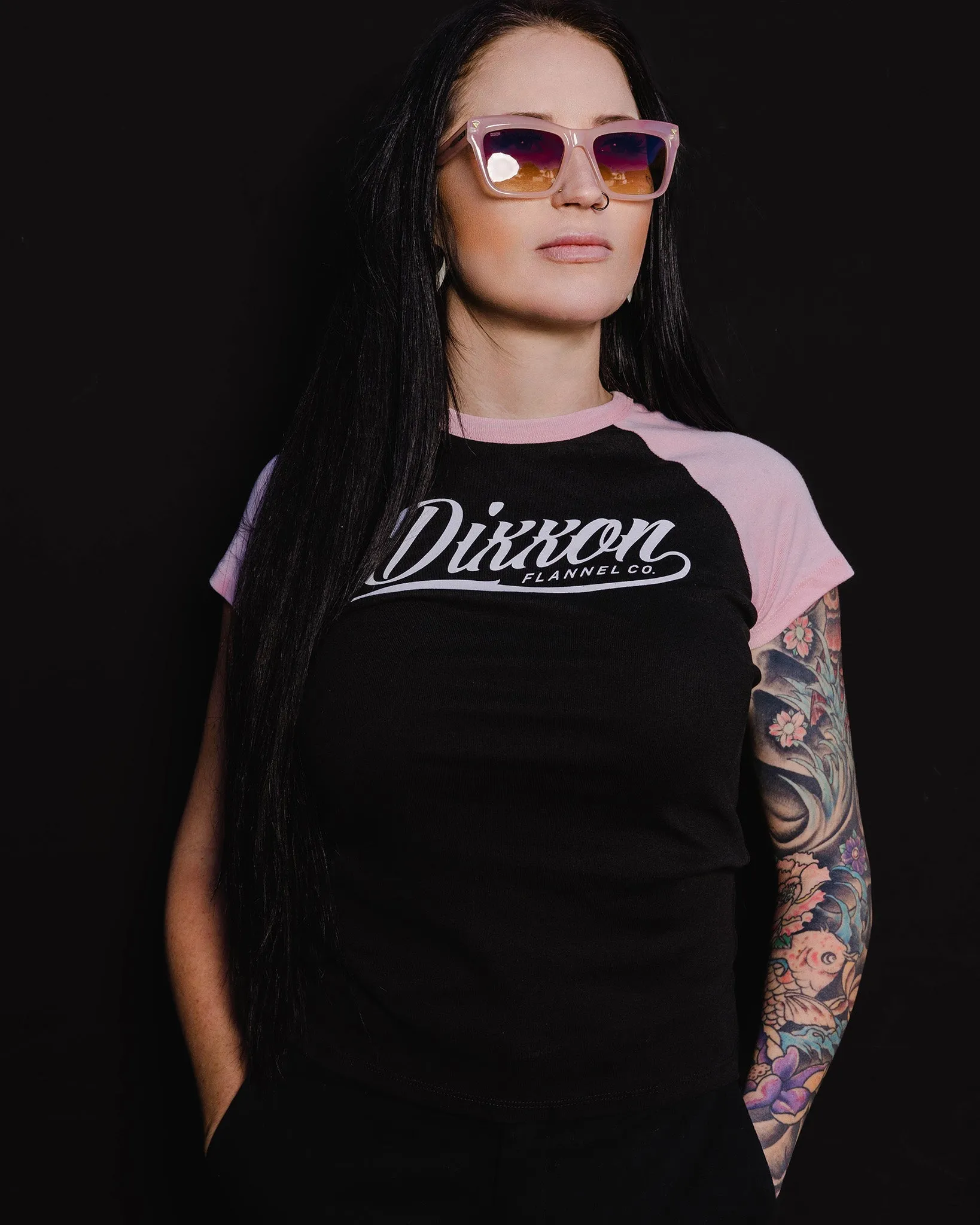 Women's Cursive Crop Top - Black & Pink sold by Dixxon