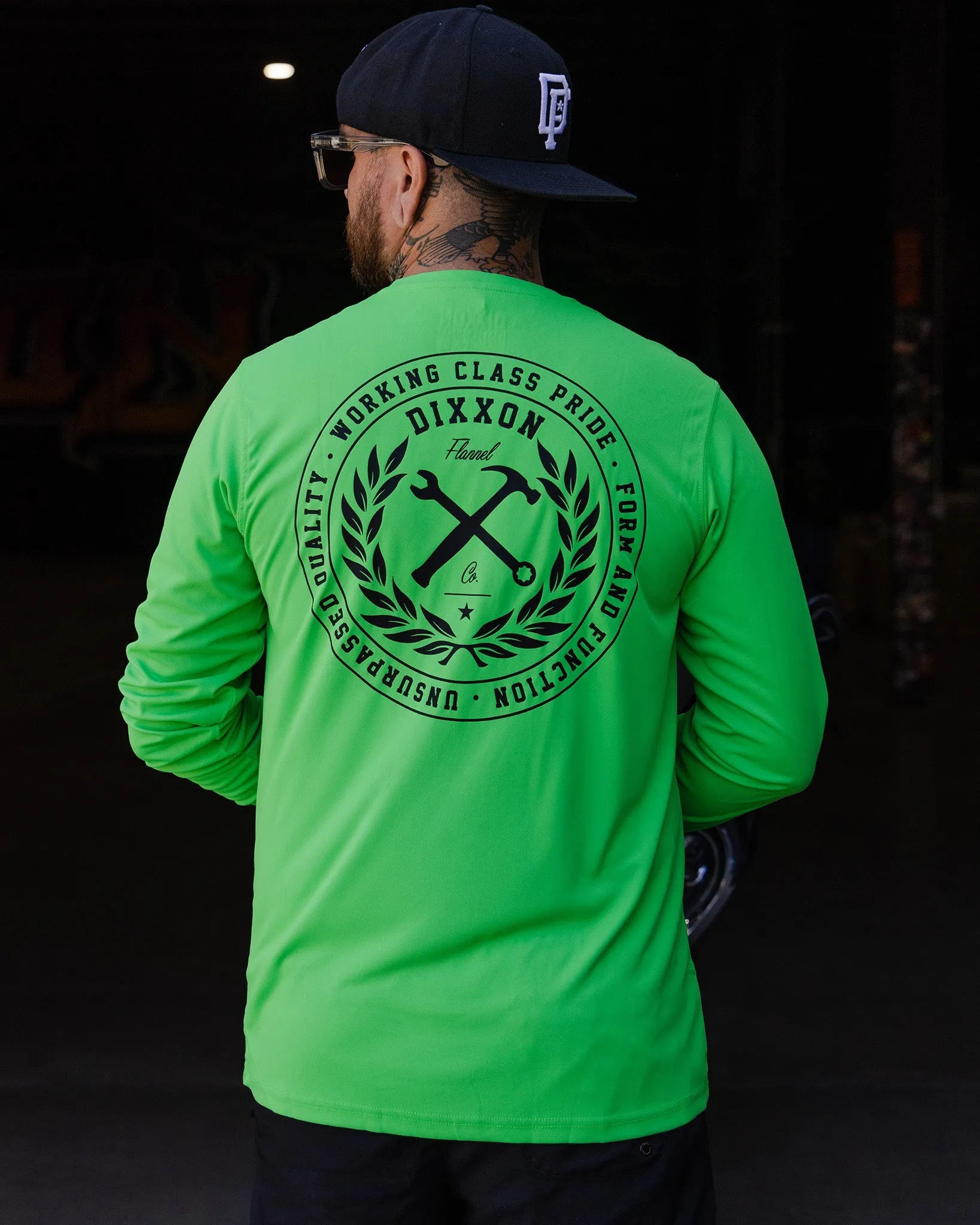 Black Crested UV Long Sleeve T-Shirt - Safety Green sold by Dixxon