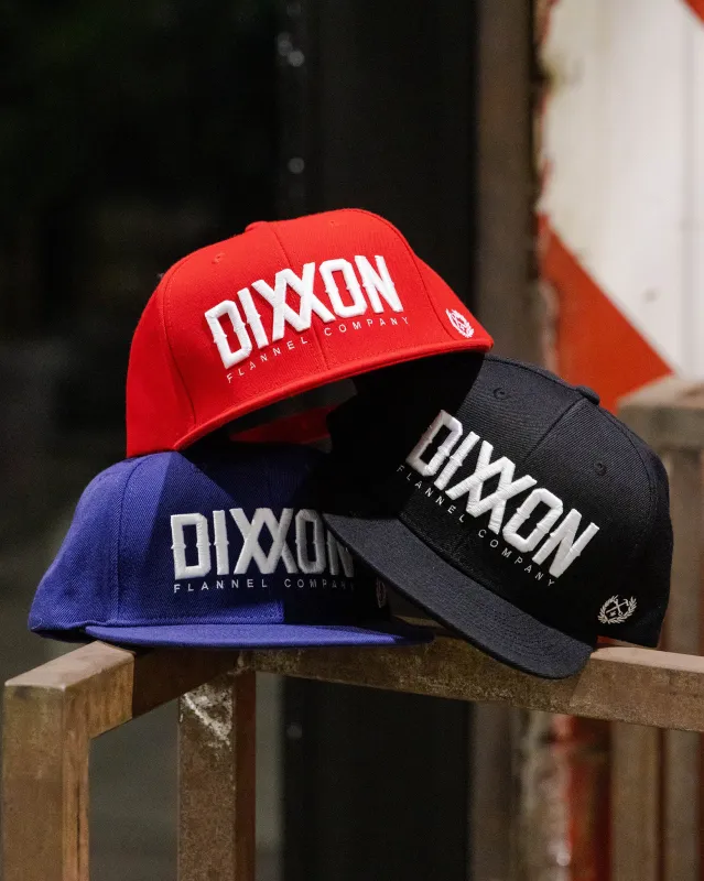 White Logotype Flat Bill Snapback made by Dixxon