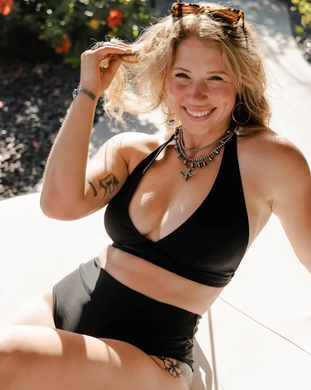 Women's Black Essential High Waisted Bikini Bottom sold by Dixxon