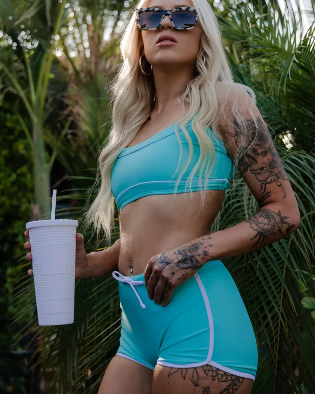 Women's Tiffany & White Coastline Gym-to-Swim Shorts sold by Dixxon