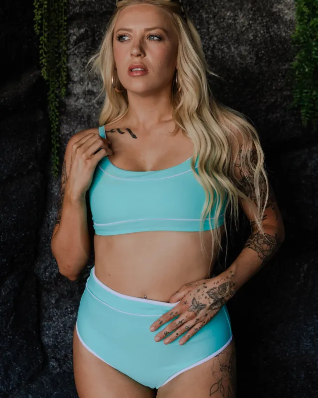 Women's Coastline High Waisted Bikini Bottom - Tiffany & White sold by Dixxon