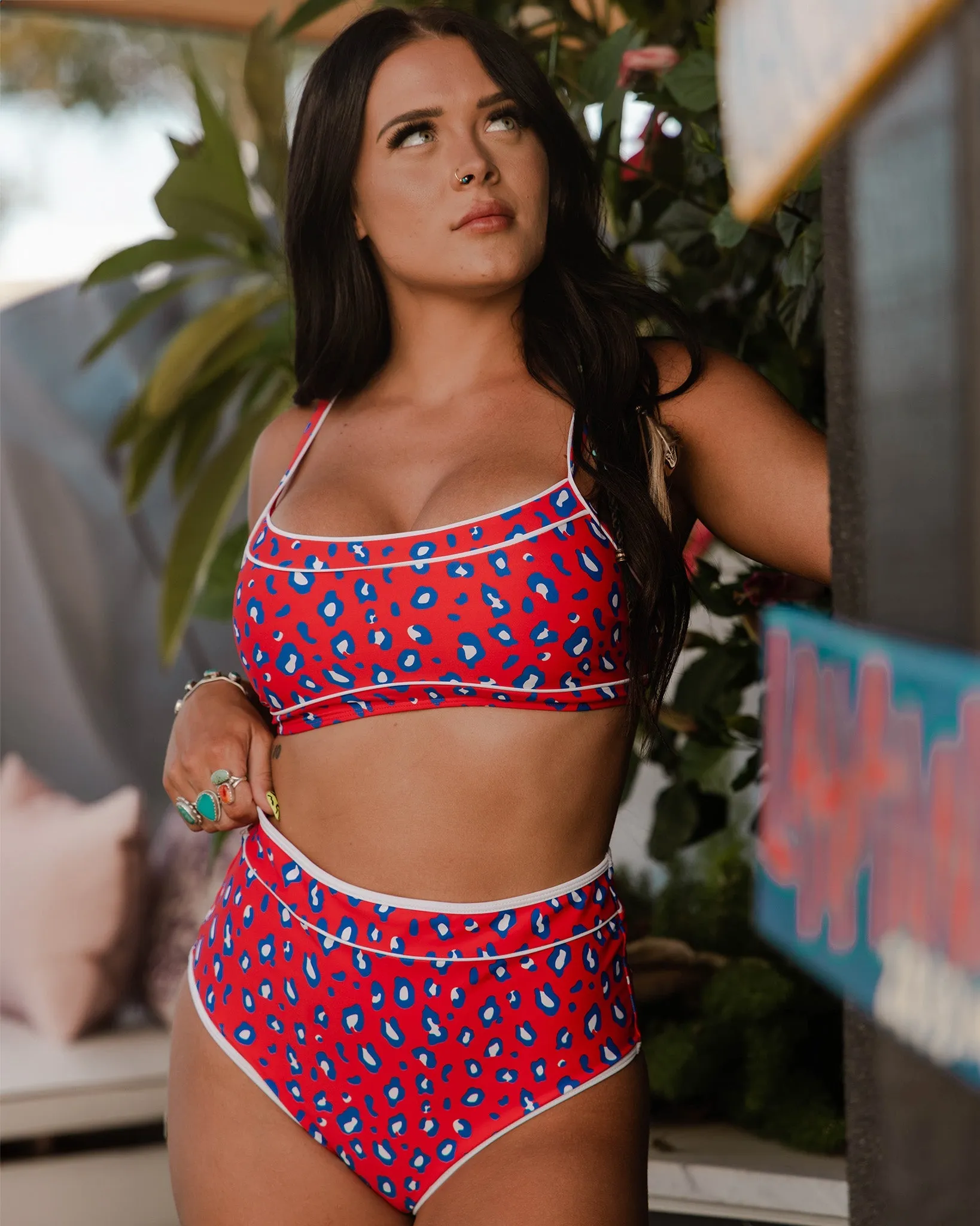 Women's Coastline Bikini Top - Red, White, & Blue Leopard sold by Dixxon product image thumbnail 5