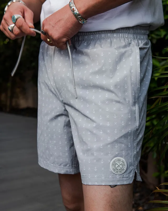 Gray & White Salty Dog 7" Boardshorts made by Dixxon