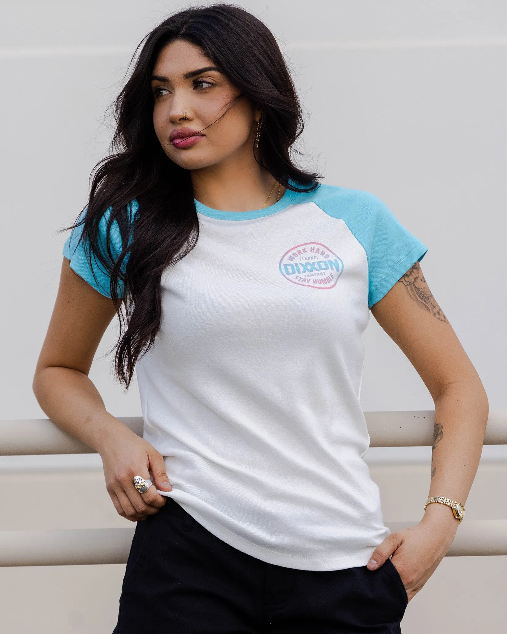 Women's Pink & Teal Nuevo Corpo Raglan Short Sleeve - Tiffany & White sold by Dixxon product image thumbnail 2