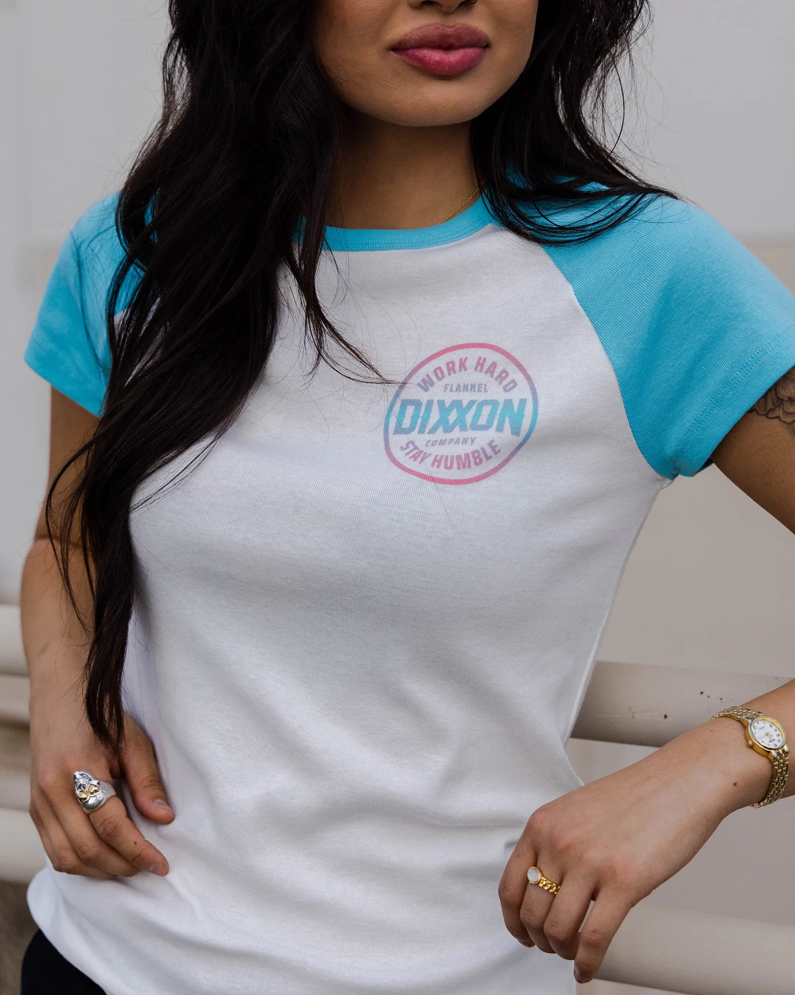 Women's Pink & Teal Nuevo Corpo Raglan Short Sleeve - Tiffany & White sold by Dixxon product image thumbnail 4