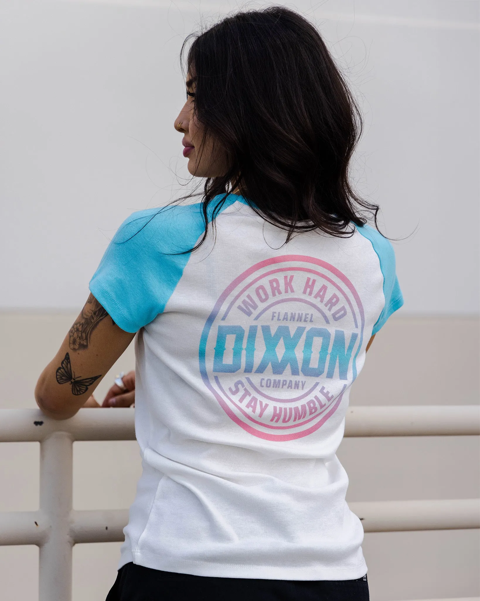 Women's Pink & Teal Nuevo Corpo Raglan Short Sleeve - Tiffany & White sold by Dixxon