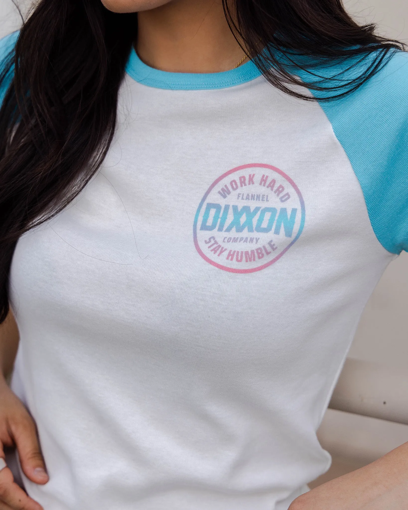 Women's Pink & Teal Nuevo Corpo Raglan Short Sleeve - Tiffany & White sold by Dixxon product image thumbnail 3