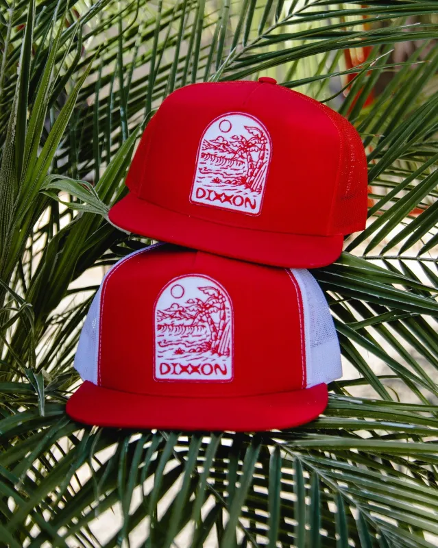 Seaside Flat Bill Trucker Snapback - Red & White sold by Dixxon