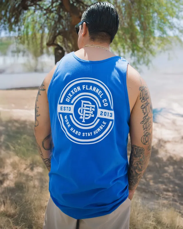 White Work Hard Badge Tank - Blue sold by Dixxon