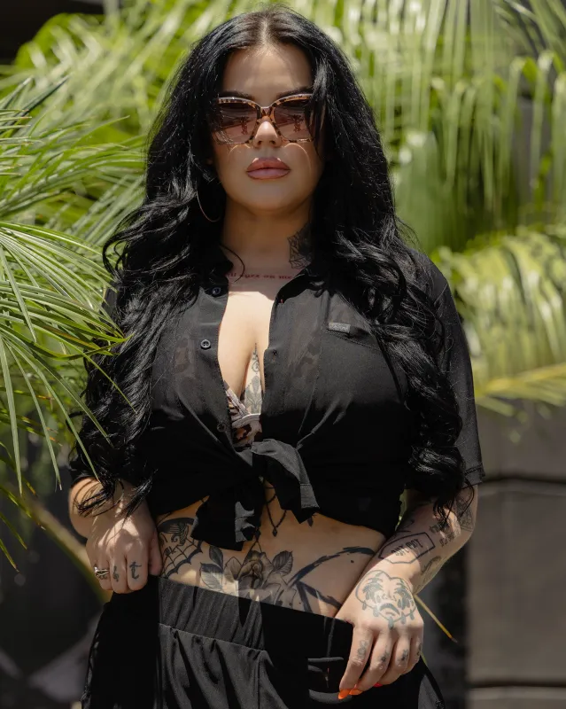 Women's Mesh Cover Up Button Up - Black sold by Dixxon