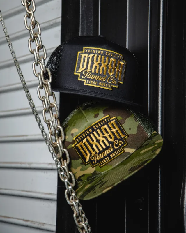 Premo Flat Bill Trucker Snapback - Black & Gold sold by Dixxon