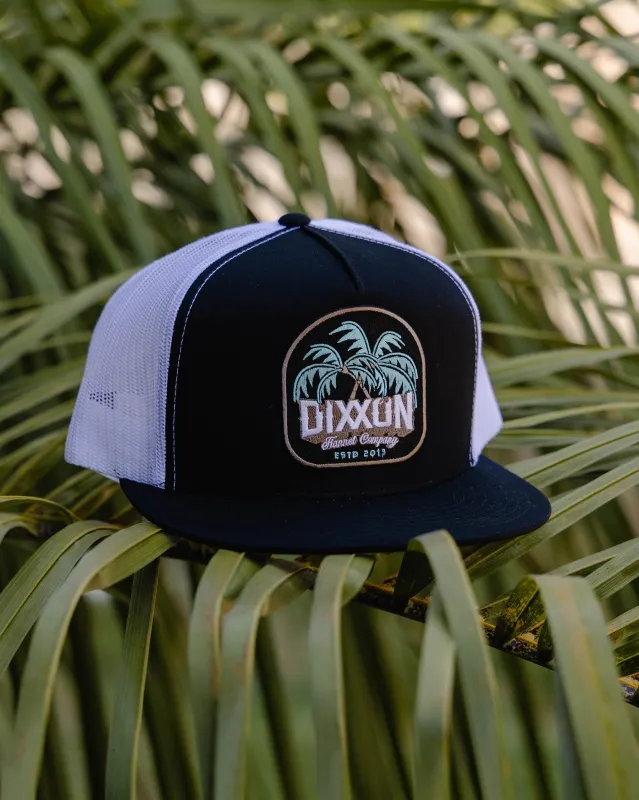 Dueling Palms Flat Bill Trucker Snapback- Black, Turquoise, & Tan sold by Dixxon