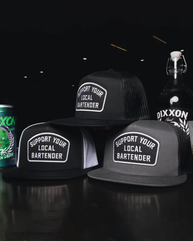 BW Support Your Local Bartender Flat Bill Trucker Snapback sold by Dixxon