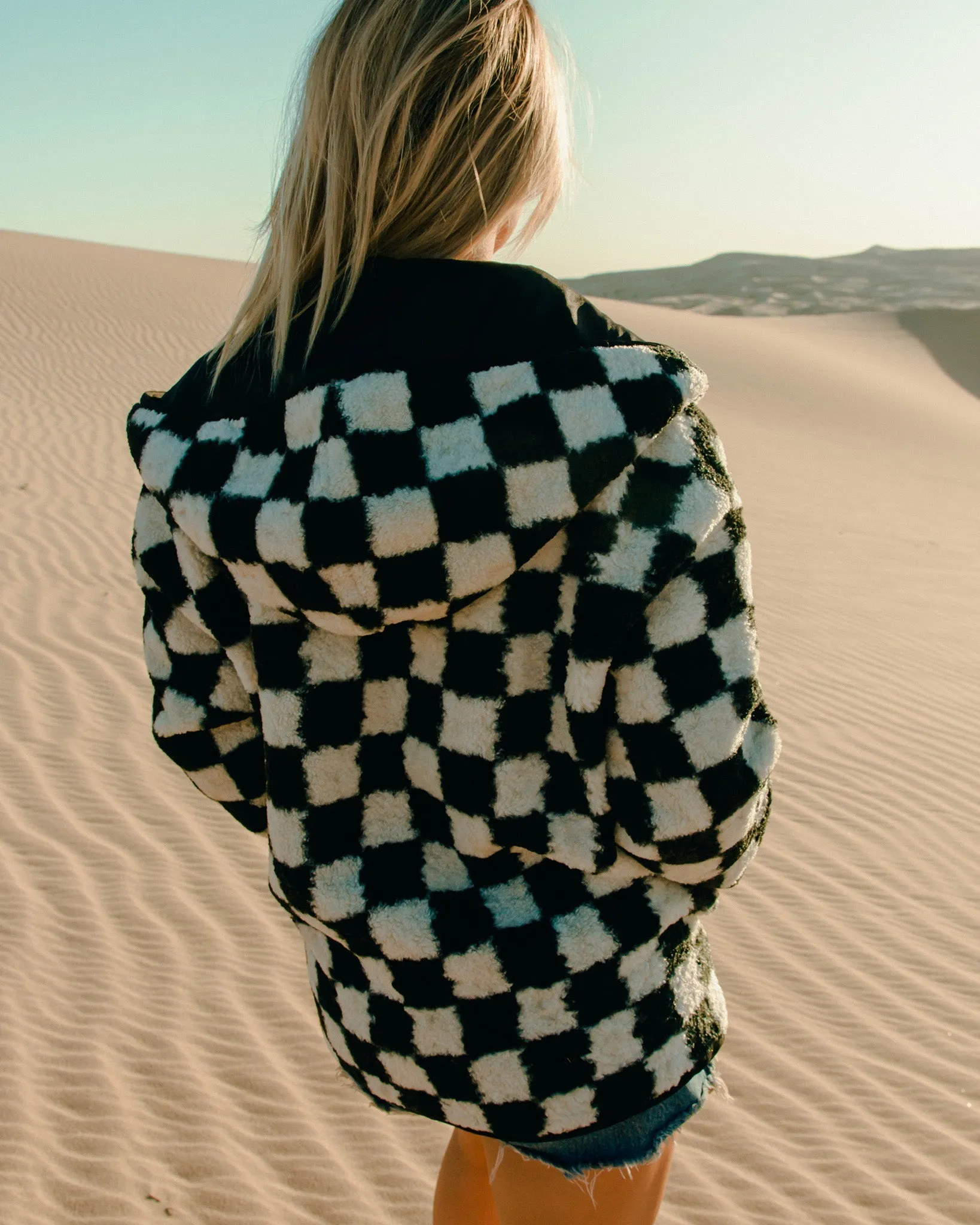 Women's Checkered Sherpa Cardigan - Black & White sold by Dixxon product image thumbnail 3