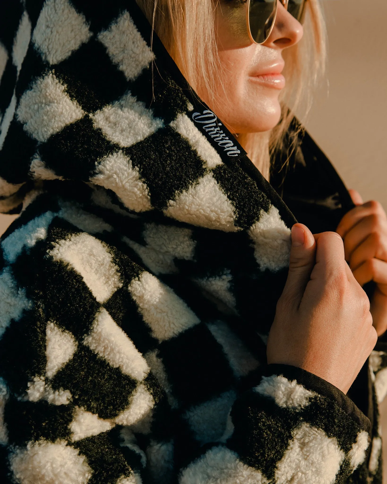 Women's Checkered Sherpa Cardigan - Black & White sold by Dixxon product image thumbnail 4
