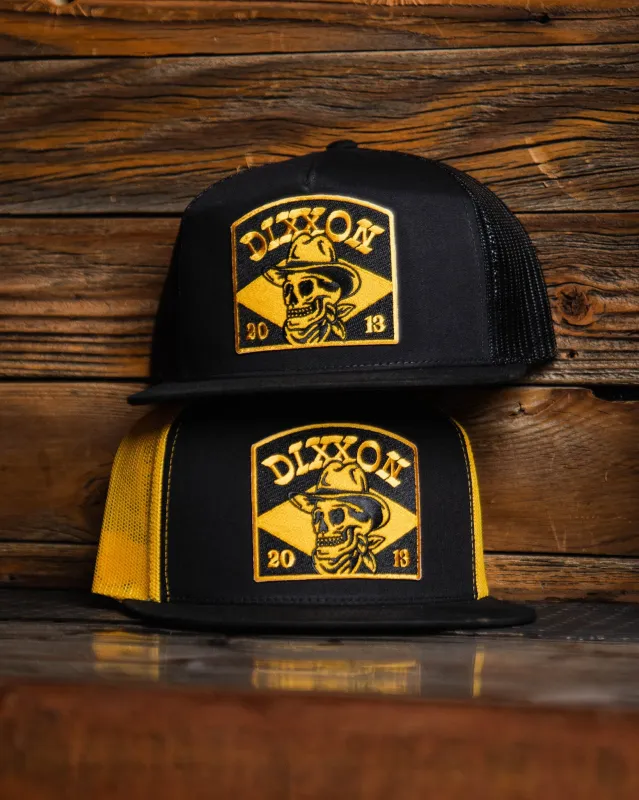 Vaquero Flat Bill Trucker Snapback - Black & Yellow made by Dixxon