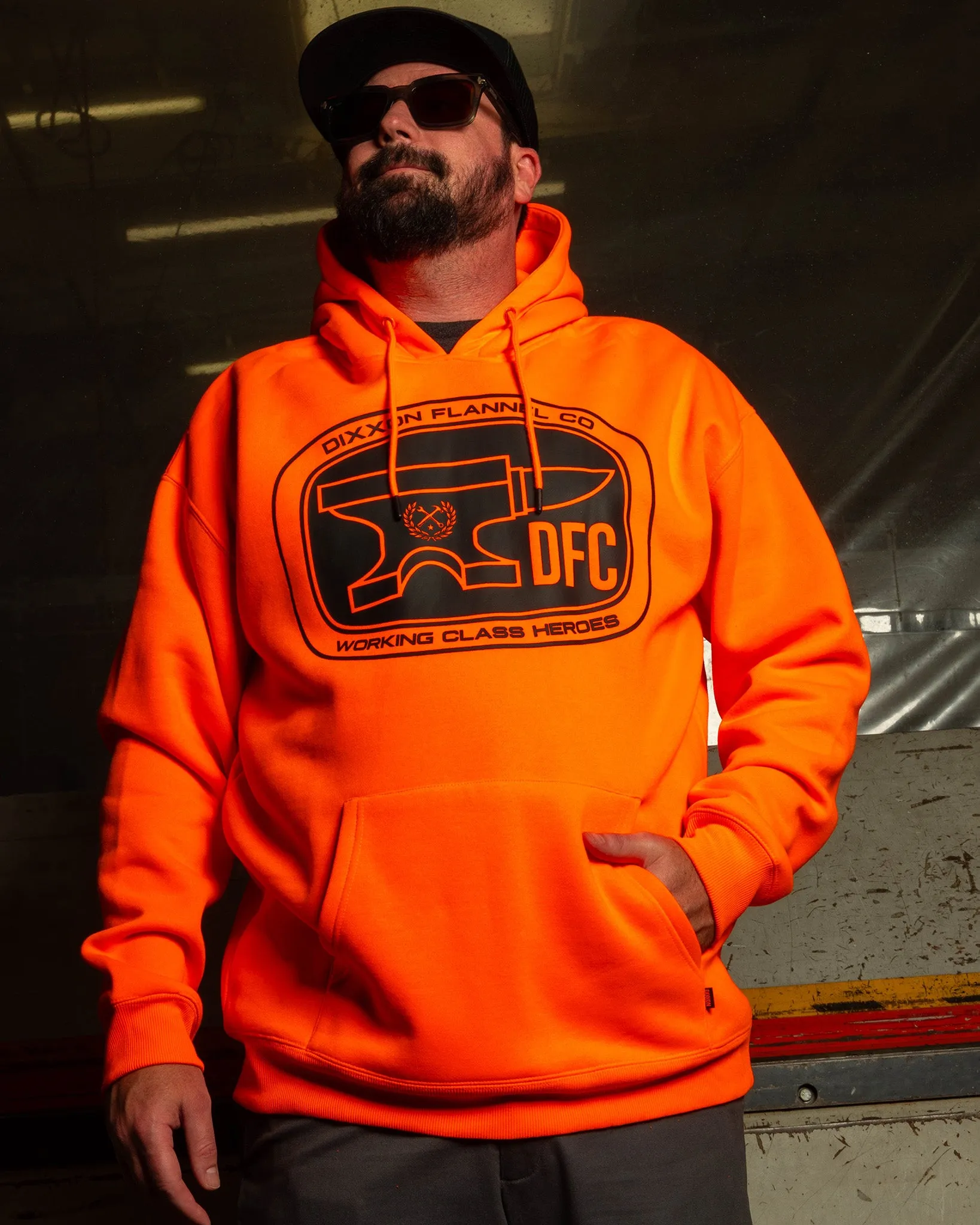 Black Checkpoint Pullover Hoodie - Safety Orange sold by Dixxon