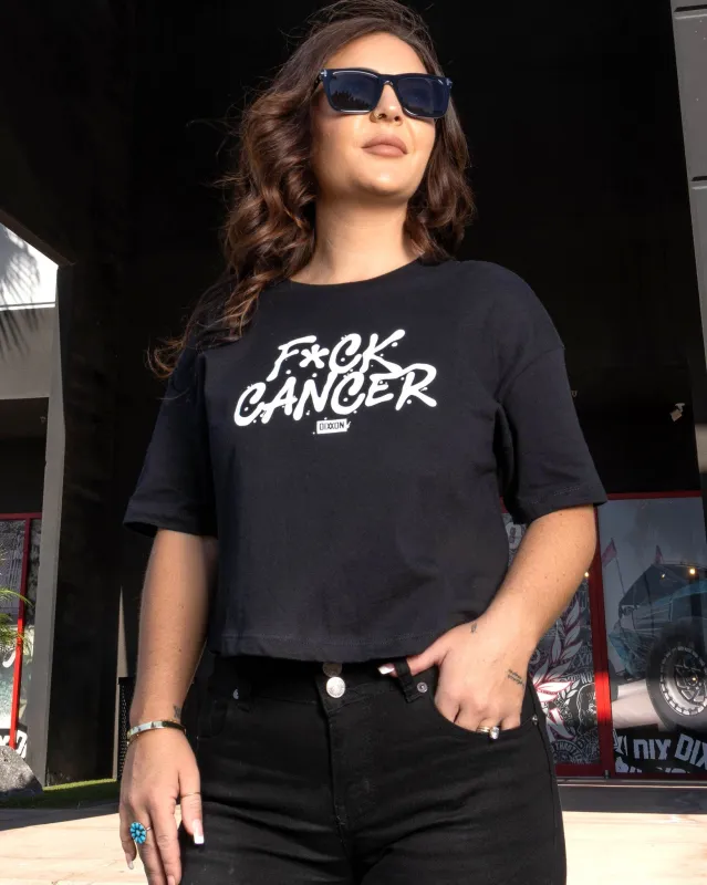 Women's F*ck Cancer Crop Top - Black sold by Dixxon