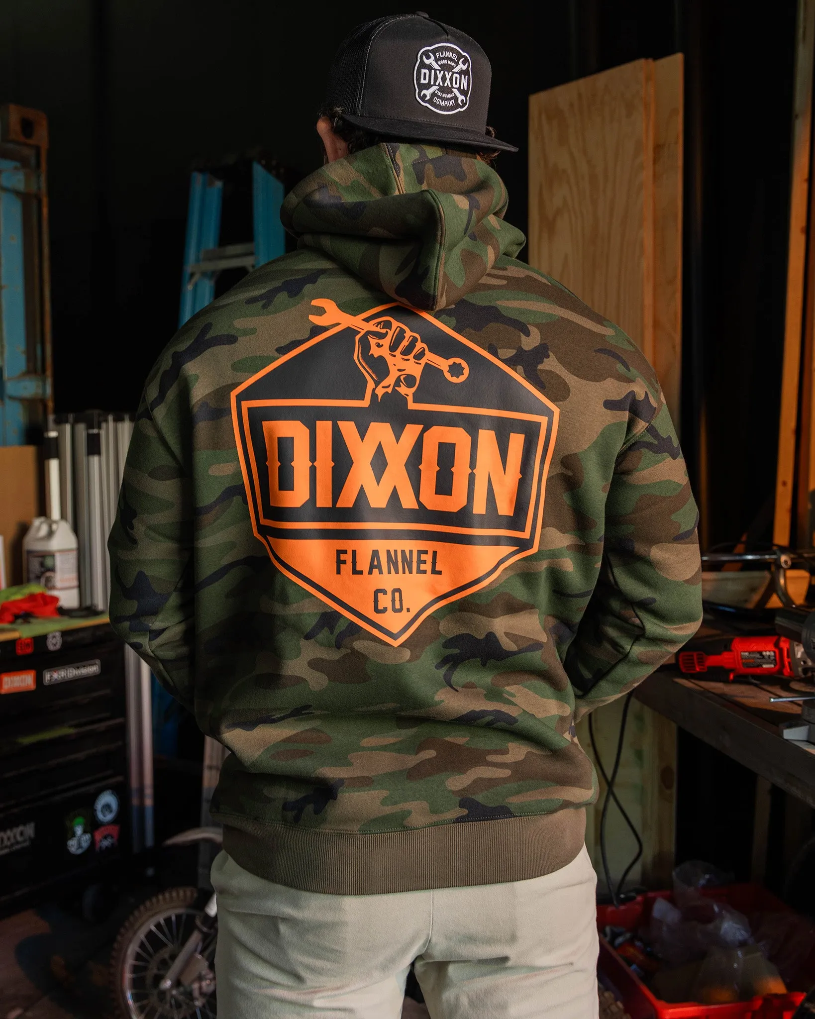 Black & Orange Working Class Logo Pullover Hoodie - Green Camo sold by Dixxon