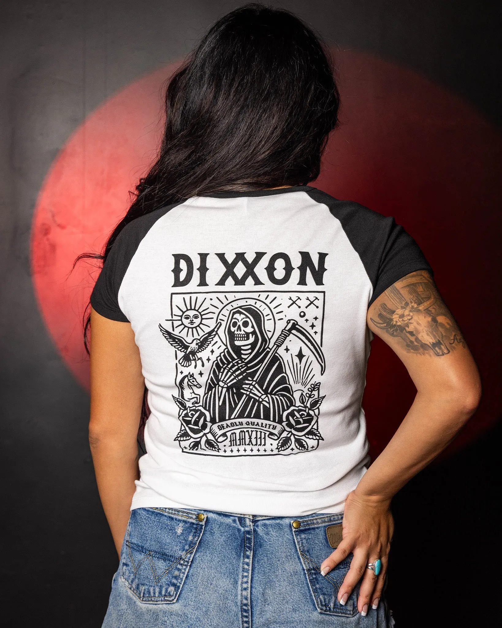 Women's Tarot Raglan Tee - White & Black sold by Dixxon