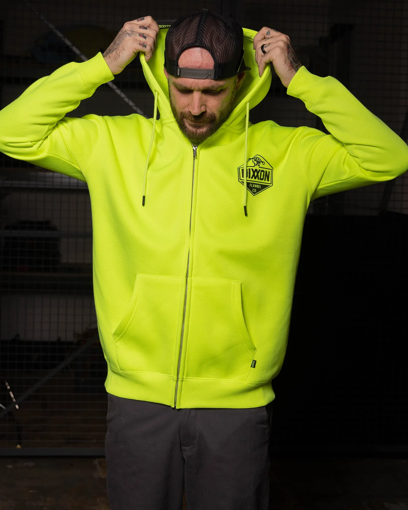 Black Working Class Logo Zip Up Hoodie - Safety Yellow sold by Dixxon product image thumbnail 3